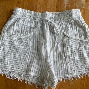 Linen Blue and White Striped Shorts